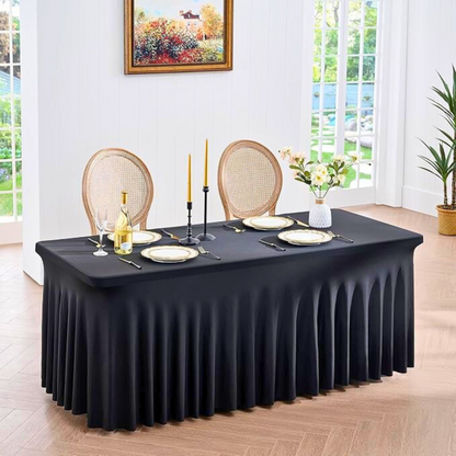 Obrus na stół z falbaną 180 cm CZARNY | Skirting, elastyczny, pokrowiec bankietowy cateringowy