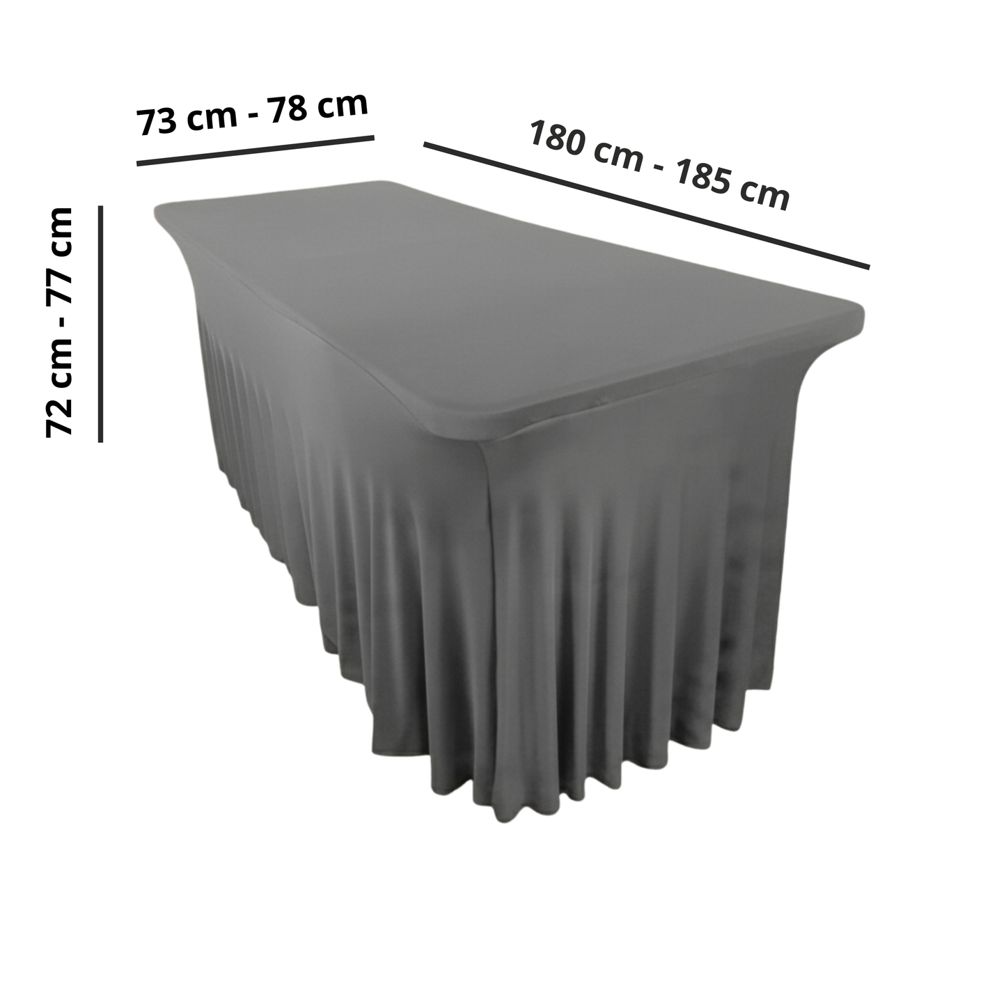 Obrus na stół z falbaną 180 cm SZARY | Skirting, elastyczny, pokrowiec bankietowy cateringowy