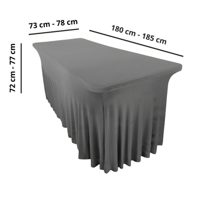 Obrus na stół z falbaną 180 cm SZARY | Skirting, elastyczny, pokrowiec bankietowy cateringowy