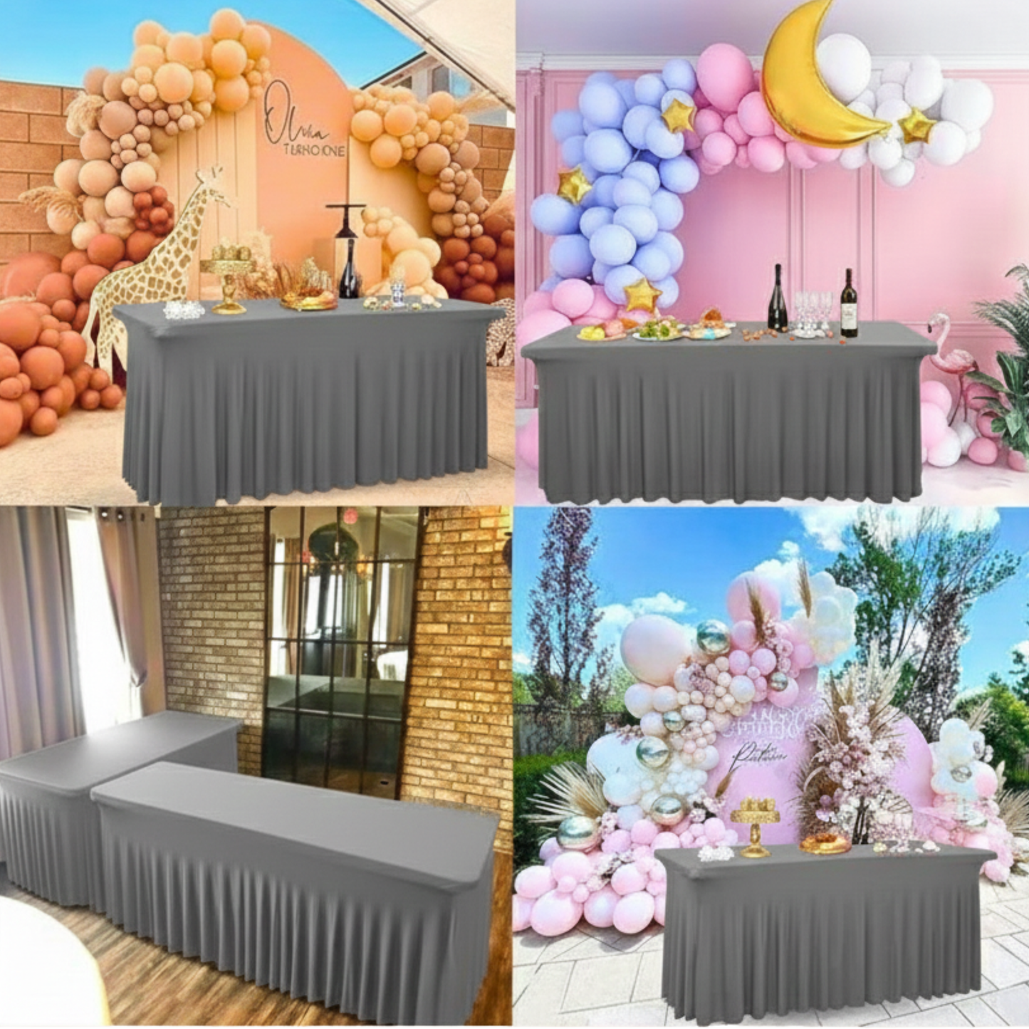 Obrus na stół z falbaną 180 cm SZARY | Skirting, elastyczny, pokrowiec bankietowy cateringowy