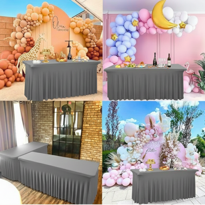 Obrus na stół z falbaną 180 cm SZARY | Skirting, elastyczny, pokrowiec bankietowy cateringowy