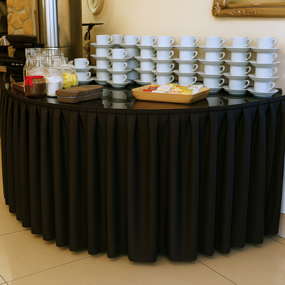 FALBANA do stołu CZARNA 565 cm – elegancki skirting cateringowy 220 gsm | Profesjonalne wykończenie stołu bankietowego
