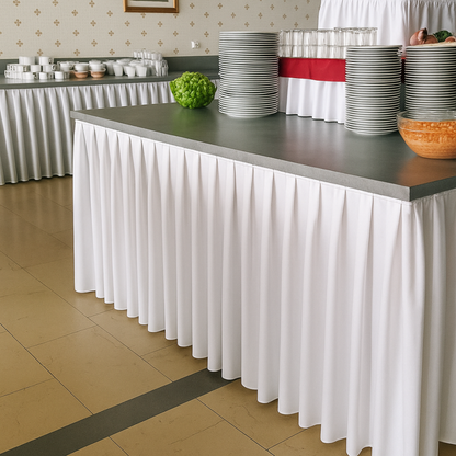 BIAŁA falbana do stołu 565 cm - elegancka, wytrzymała, z efektownymi plisami | Profesjonalne wykończenie stołu bankietowego