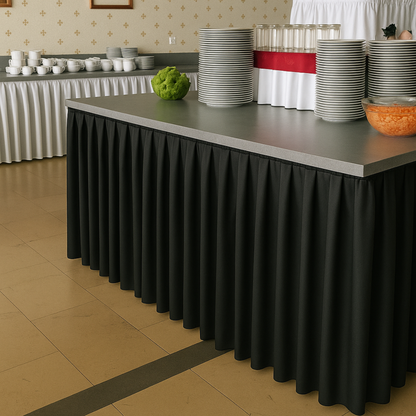 FALBANA do stołu CZARNA 565 cm – elegancki skirting cateringowy 220 gsm | Profesjonalne wykończenie stołu bankietowego