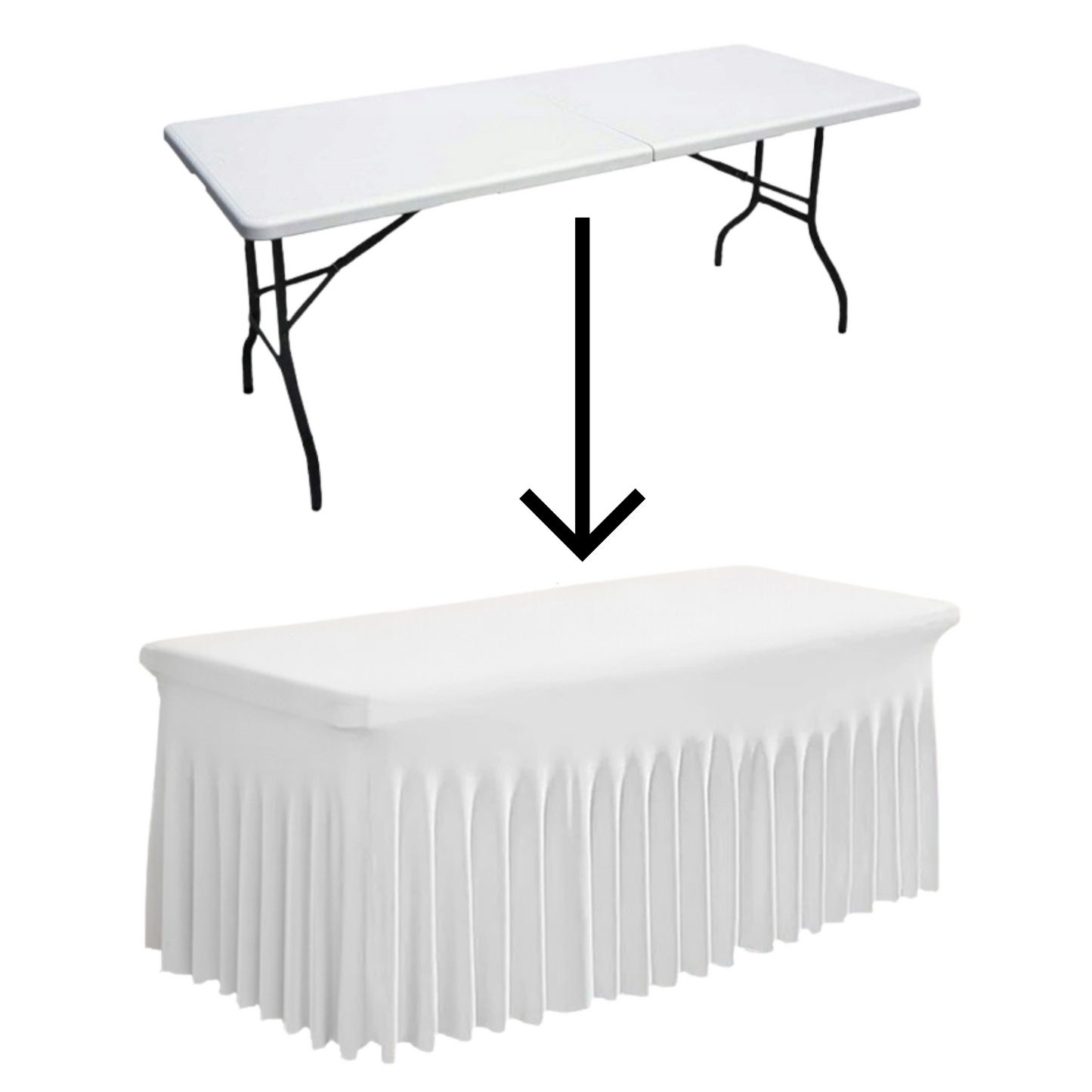 Obrus na stół z falbaną 180 cm BIAŁY | Skirting, elastyczny, pokrowiec bankietowy cateringowy