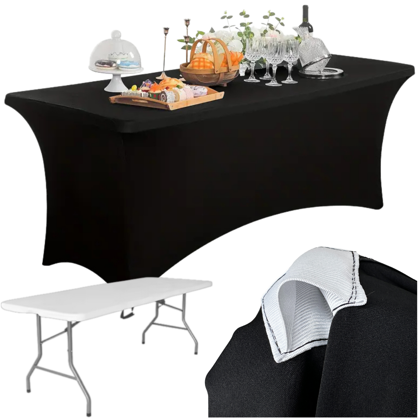 Pokrowiec na stół bankietowy cateringowy CZARNY 180×76 cm | Premium jakość