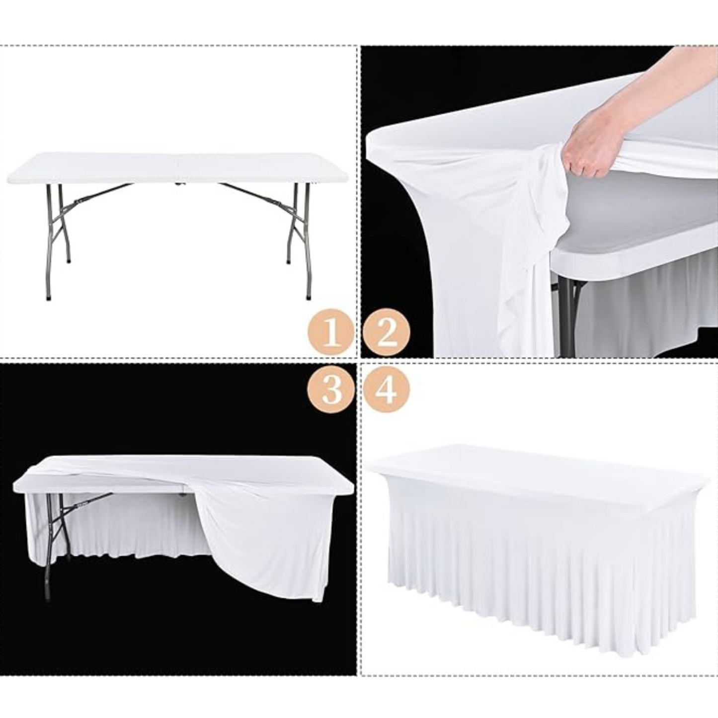 Obrus na stół z falbaną 180 cm BIAŁY | Skirting, elastyczny, pokrowiec bankietowy cateringowy