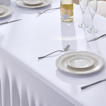 Obrus na stół z falbaną 180 cm BIAŁY | Skirting, elastyczny, pokrowiec bankietowy cateringowy