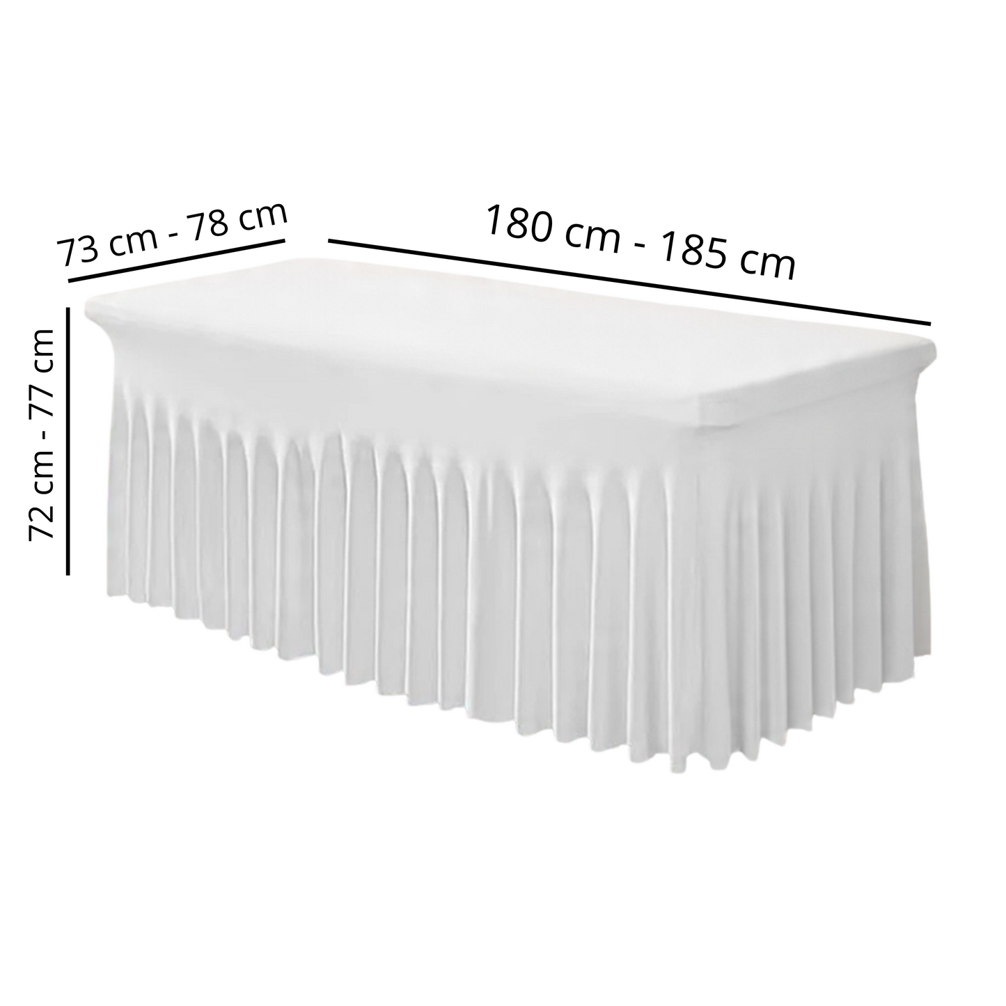 Obrus na stół z falbaną 180 cm BIAŁY | Skirting, elastyczny, pokrowiec bankietowy cateringowy
