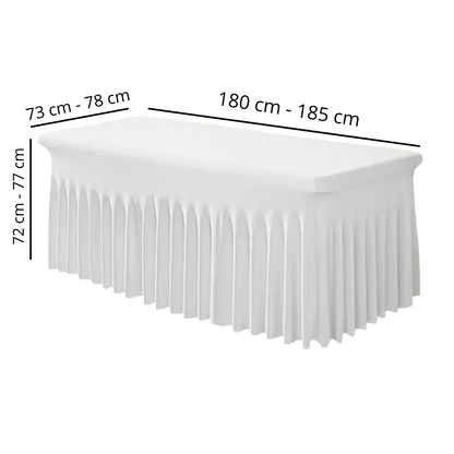 Obrus na stół z falbaną 180 cm BIAŁY | Skirting, elastyczny, pokrowiec bankietowy cateringowy